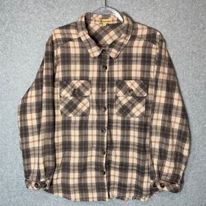 Democracy Flannel Shirt Womens Large Plaid Long Sleeve Button Up Relaxed‎ Fit